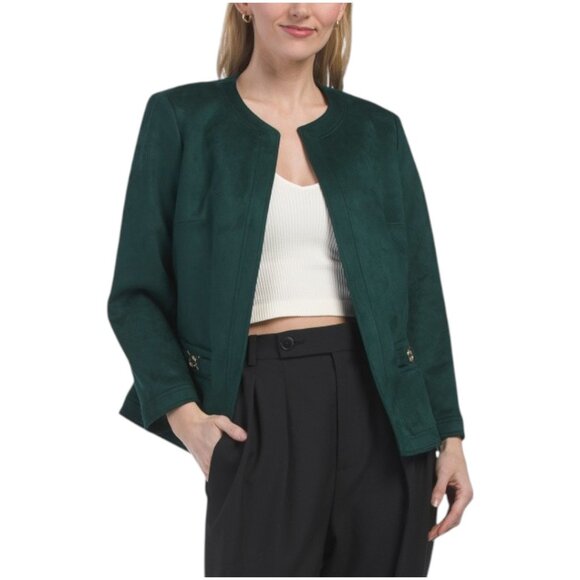 Kasper Jackets & Blazers - KASPER Faux Suede Framed Jacket With Welt Pockets